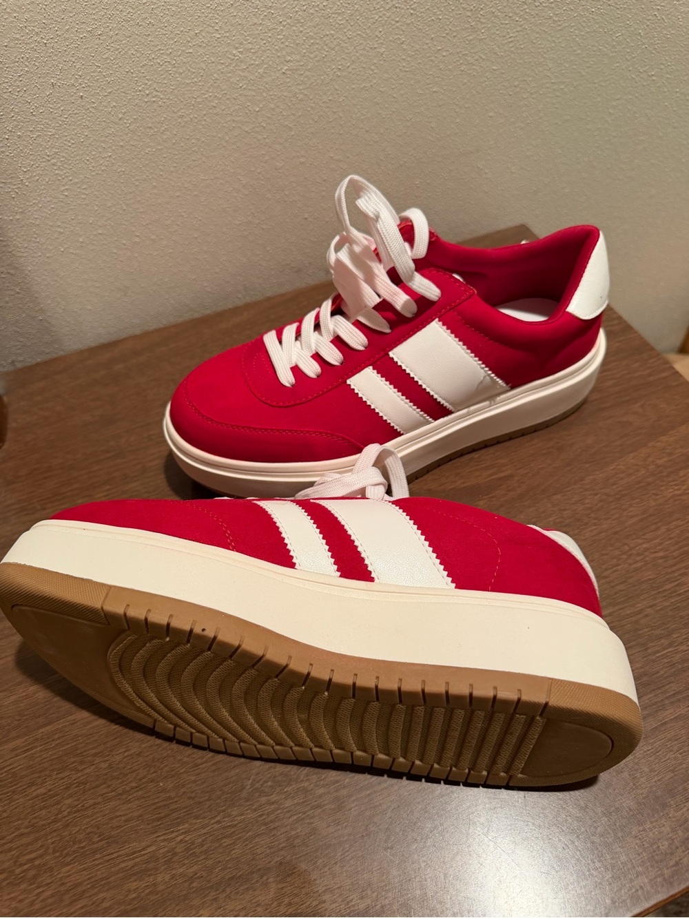 Madden Girl Red and White Platform Sneakers